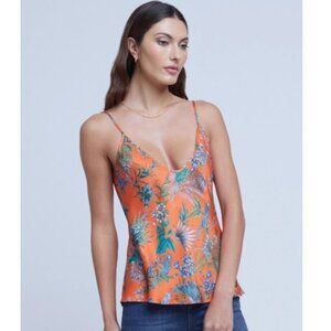 L’AGENCE 'Lexi' Sleeveless Satin Camisole Tank Top, Orange Multi Parrot